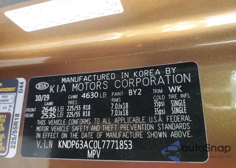 2020 Kia Sportage S from USA, damaged, VIN KNDP63AC0L7771853